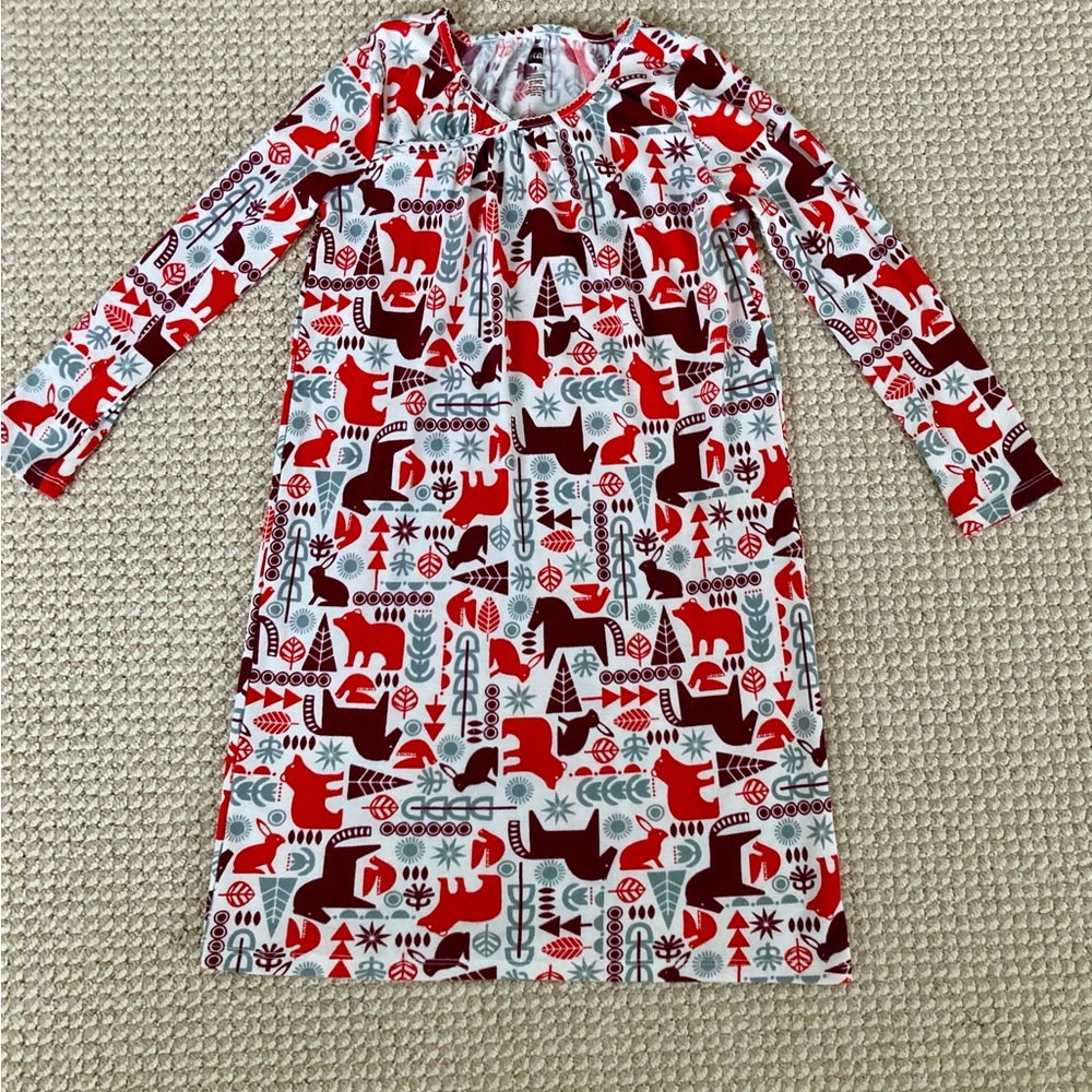 Tea Collection Scandinavian Christmas Red and White Animal Print Nightgown